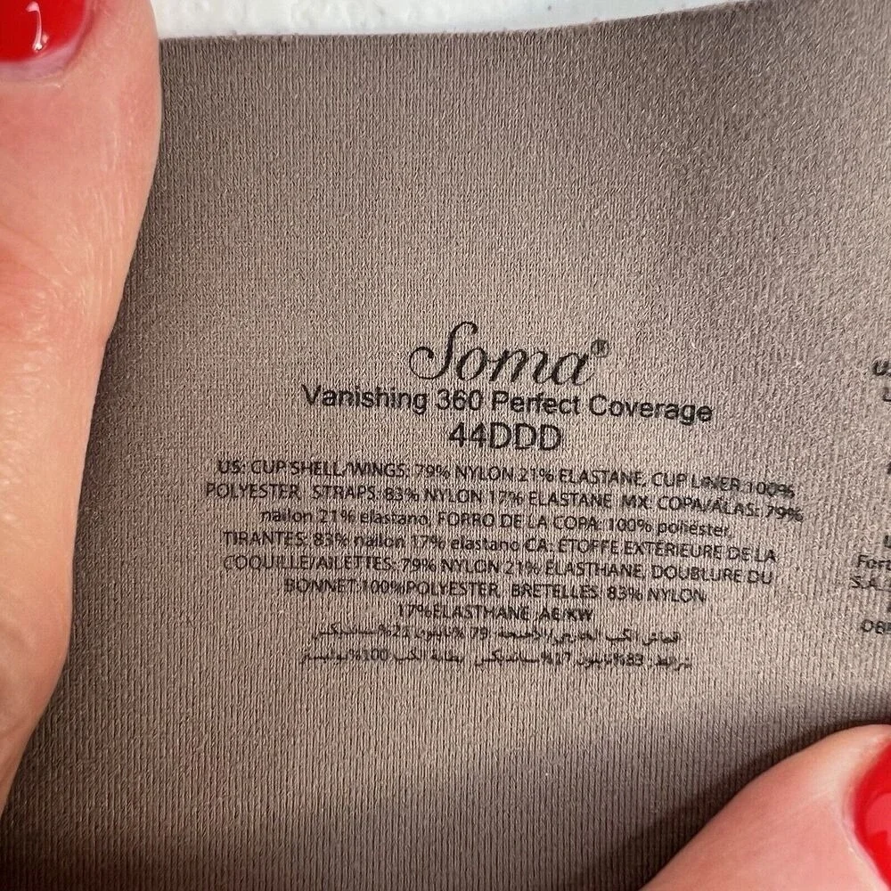 Soma 44DDD‎ Vanishing 360 Perfect Coverage Bra Underwire Smoothing T-Shirt Brown